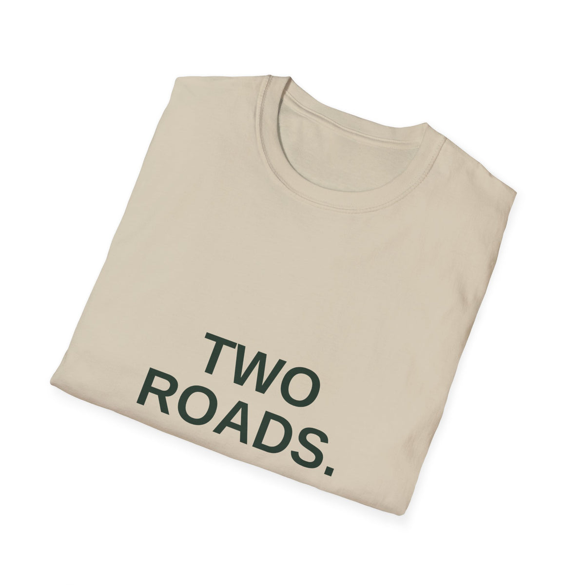 Two Roads One Gut Tee — Front and Back Print, Bold Typography Shirt, Unisex Cotton