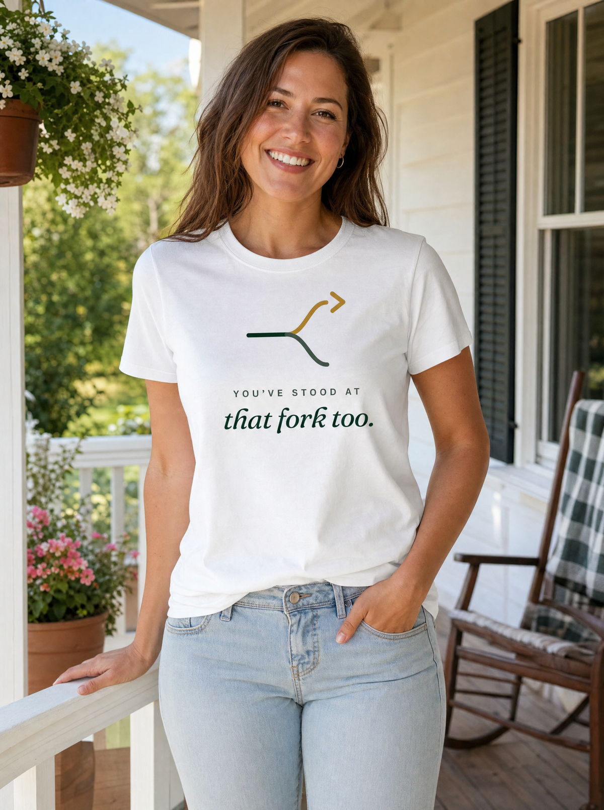 You've Stood at That Fork Too Women's Tee on model (model image digitally rendered)