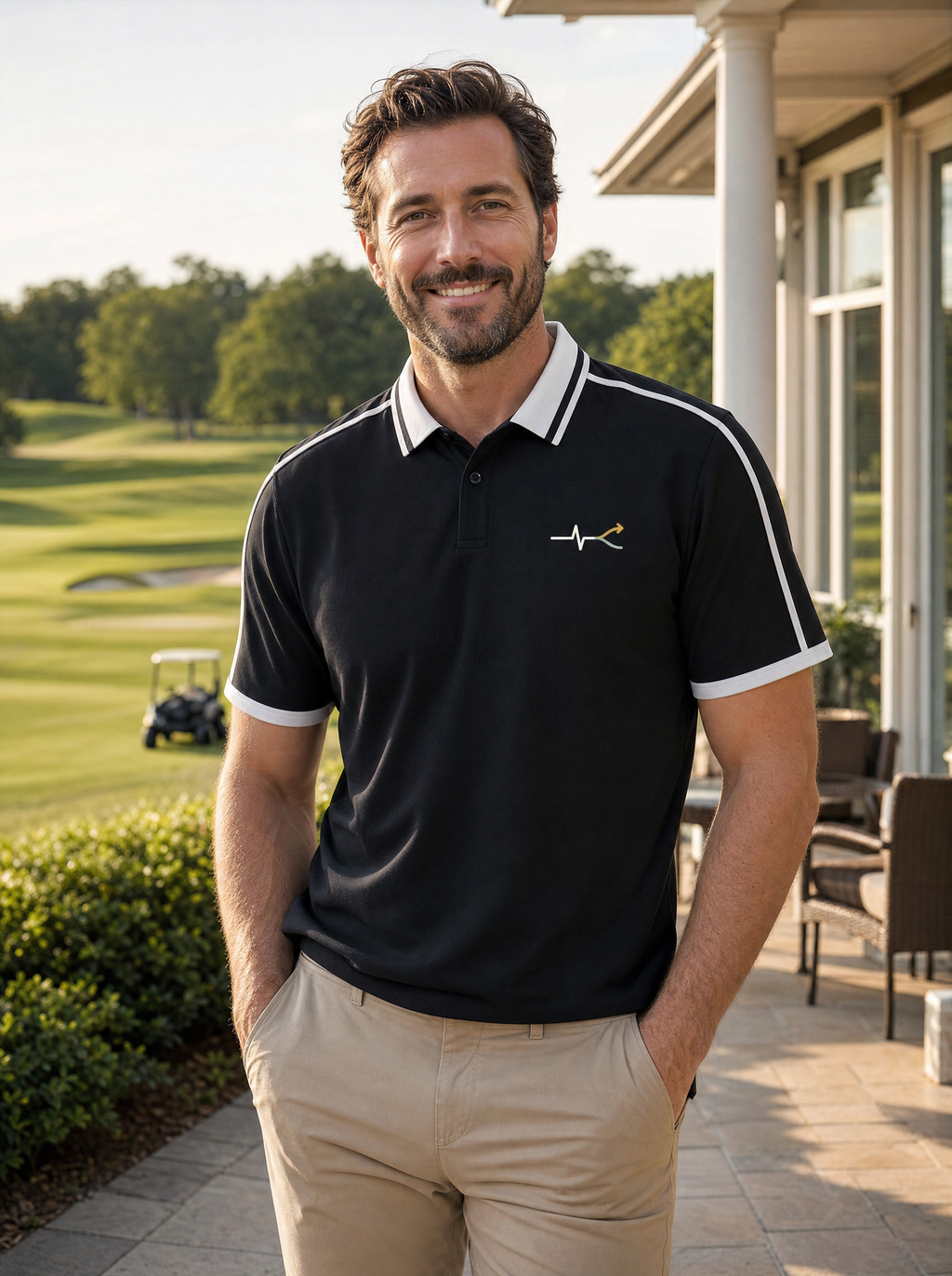 Heartbeat Contrast Piping Polo on model (model image digitally rendered)